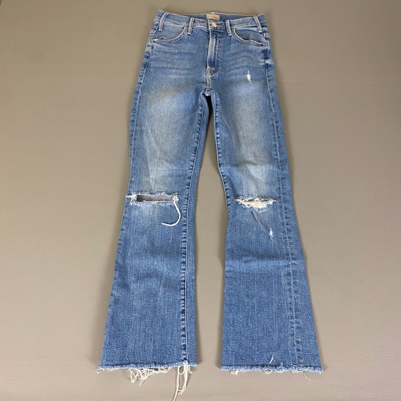 MOTHER The Hustler Ankle Fray Jeans Size 25 Blue Understudy Distressed Flare - Picture 1 of 15